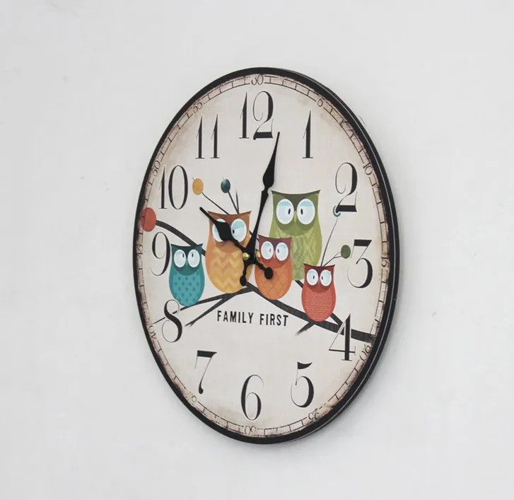 2016 современный дизайн деревянные настенные часы Сова винтажный деревенский