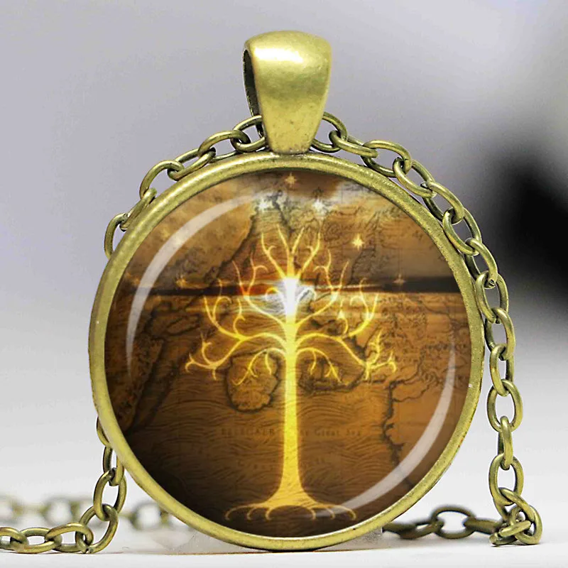 Винтажное Белое Древо Гондора стеклянный купол кулон ожерелье DIY ручной работы