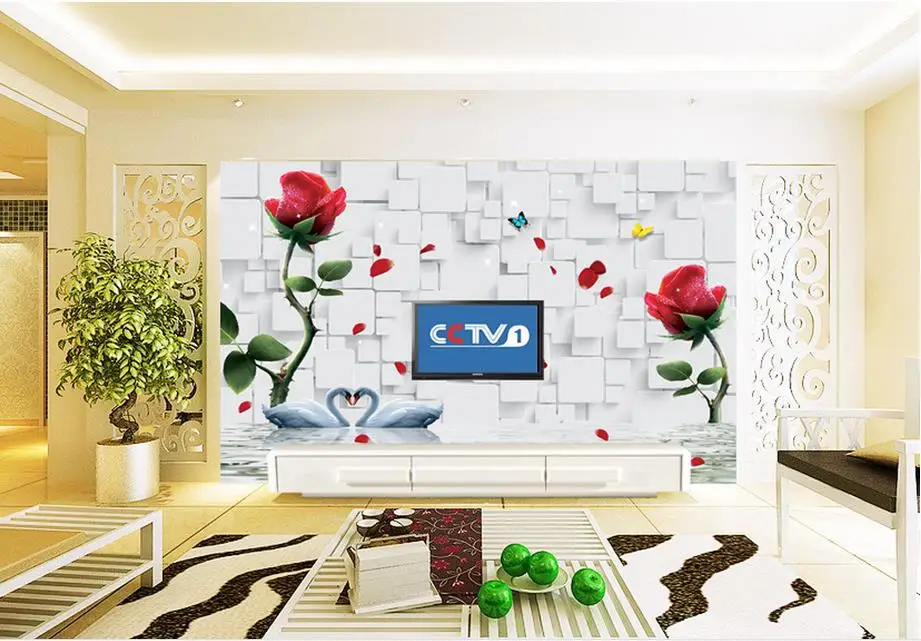 

3d wallpaper custom photo non-woven mural wall sticker Water swan red rose decoration painting 3d murals wallpaper for walls 3 d