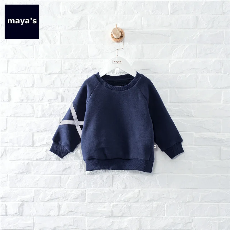 Mayas 2019 Fashion Blue Boys Winter Warm Sweatshirts Girls Basic Thickening New Shirts Kids Loose Cotton Cool Causal Tops 81256 | Детская