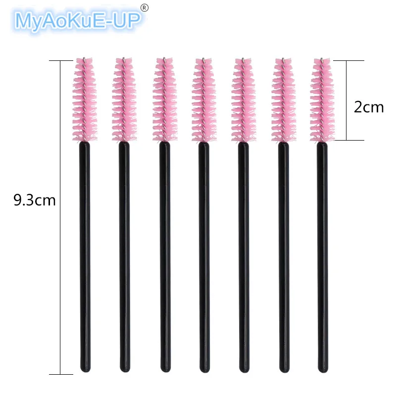 500 pcs Black Handle Pink Brush Lash Makeup Mascara Wands Applicator Spoolers Disposable for Eyelashes | Красота и здоровье