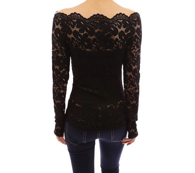 

S-XL Women's strapless floral lace blouse sexy see through chiffon blouse fit boat neck shirt