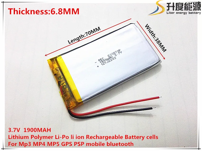 

li-po 3.7V 1900mAh 683870 Lithium Polymer Li-Po li ion Rechargeable Battery cells For Mp3 MP4 MP5 GPS