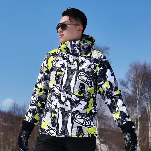 Green Gray Print Мужские лыжные куртки Marsnow из России-30, зимние водонепроницаемые термокуртки для походов и сноубординга, теплые мужские лыжные куртки для сноуборда - Цвет: Green Gray Print
