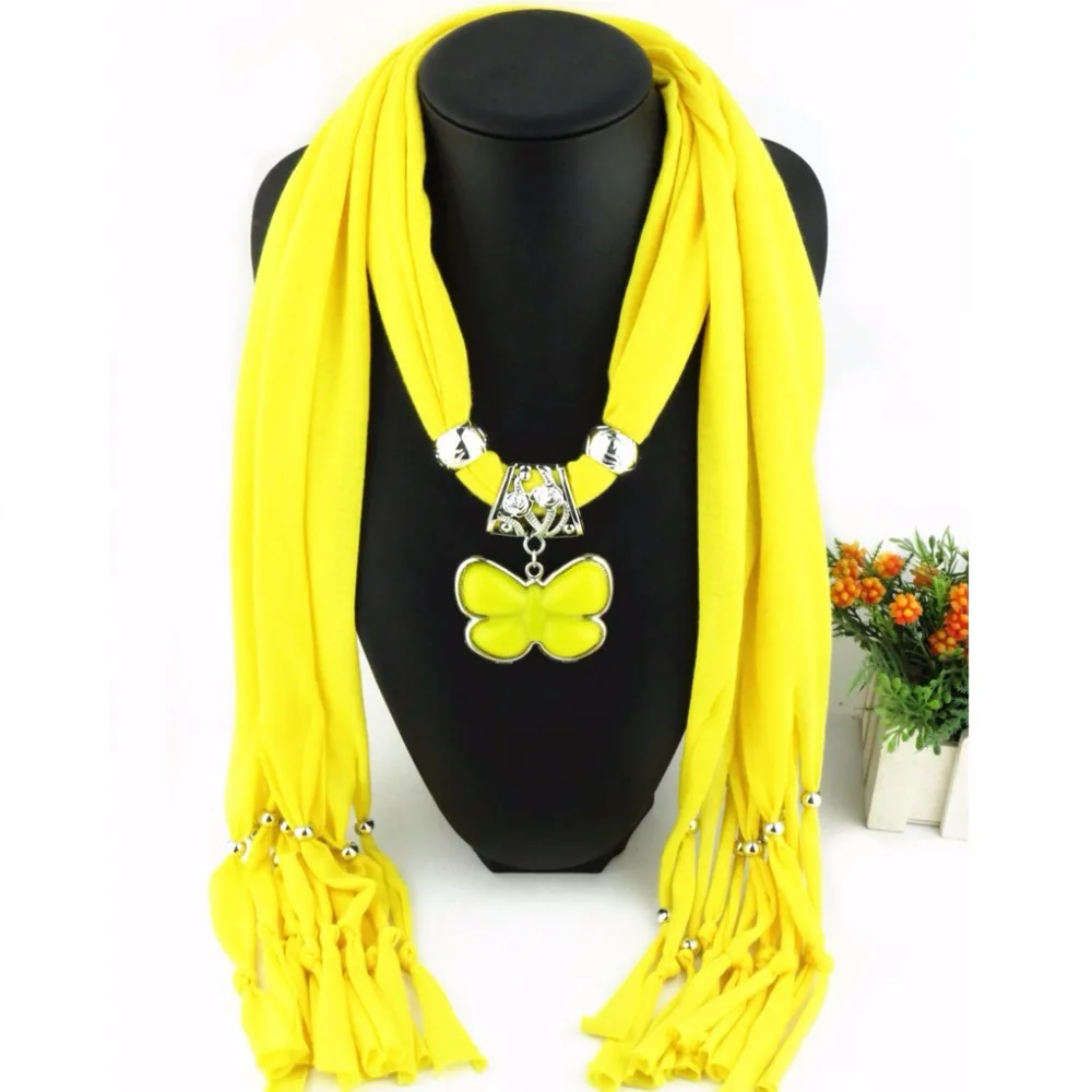 Fashion Polyester Tassel Solid Resin Pendant Scarf Jewelry Necklace Women Butterfly pendant Lady shawl Alloy fittings Scarves |