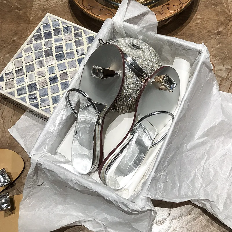 Женские сандалии из ПВХ с клипсой зеркальные кожаные шлепанцы летняя