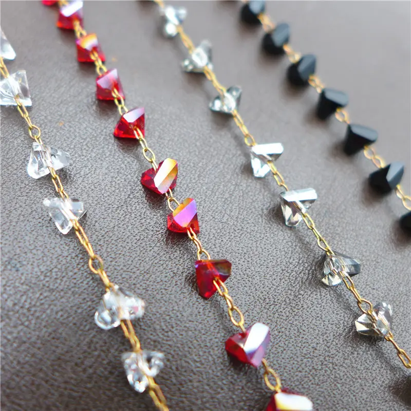new 6mm glass triangle beads handmade chains copper brass bronze earrings necklace jewelry DIY fingdings Wholesale 39.3&quot(1m)/lot |