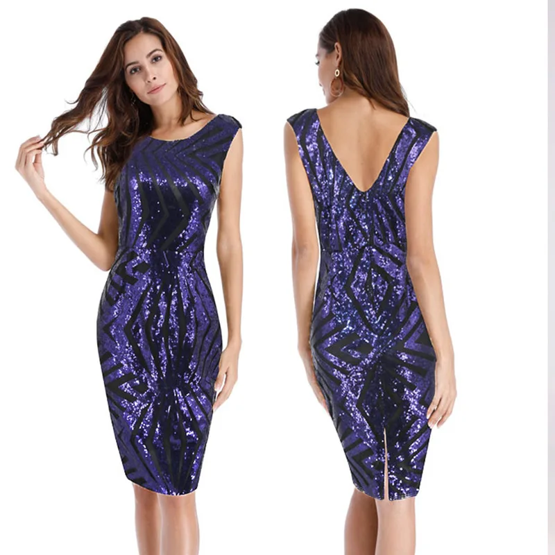 Сексуальное и Клубное платье без рукавов с круглым вырезом специализируется на