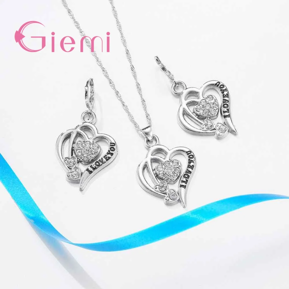 Engraved I Love You Alphabet Earrings Necklace Pendant Jewelry Sets New Retro Low Price Cubic Zircon 925 Sterling Silver | Украшения и