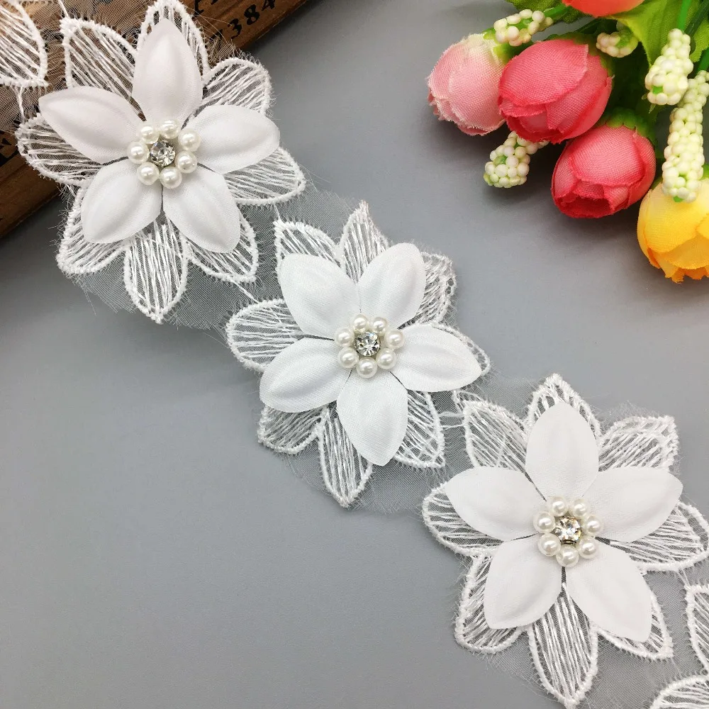 Растворимый цветок жемчуг бисер органза кружевная отделка лента ткань для шитья