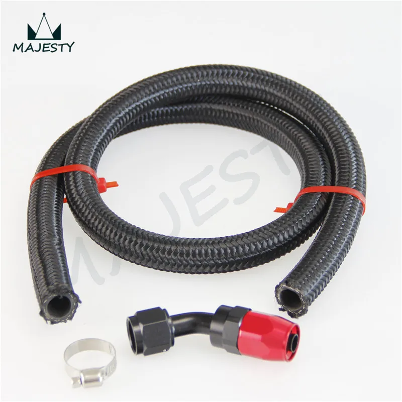 

AN8 8-AN STAINLESS STEEL BRAIDED OIL/FUEL HOSE 1FT +45 Degree SWIVEL END TUBE FITTING hose color black