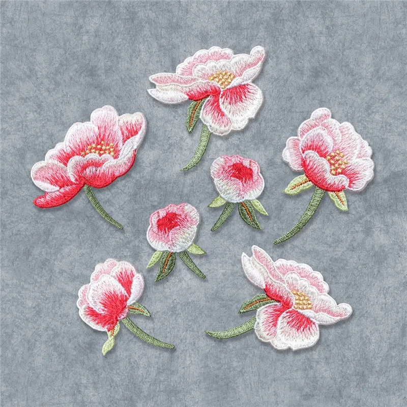 

Magnolia flower Sew on Sticker for Clothing Decoration Embroidery Floral Patches for Costume Clothes DIY Applique