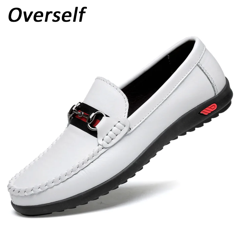 2019 White Boat Shoes For Men Genuine Leather Loafers Fashion Black Men's Casual Slip On Plus Size Zapatos Hombre summer | Обувь