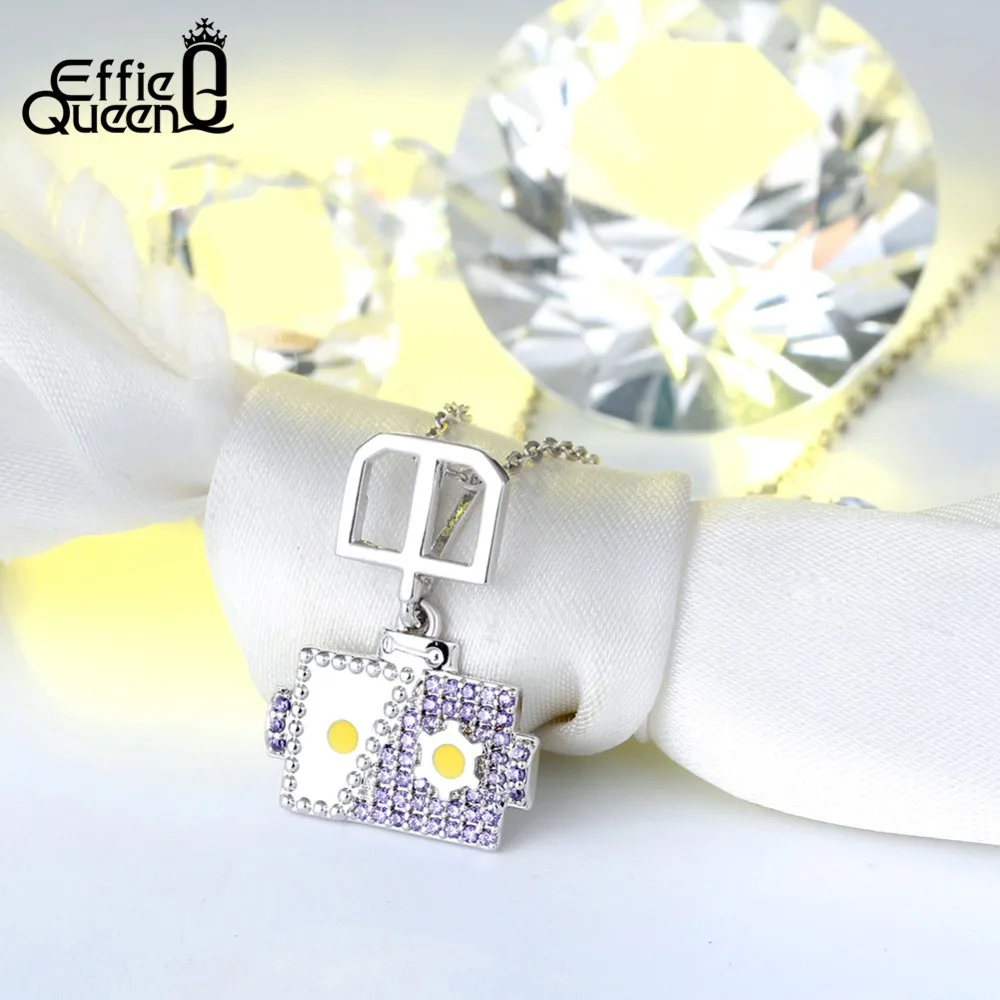 Effie Queen женское ожерелье милый небольшой площади кулон робот с голубой AAA Циркон