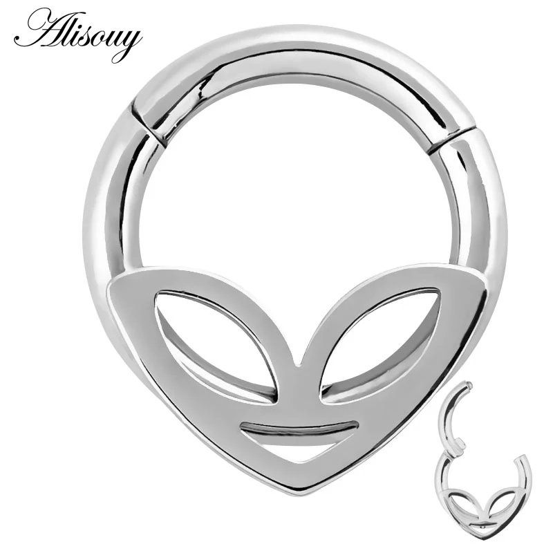 EM0894-4 Silver 1 шт., 6 видов стилей, двухслойные стальные кликер, сегментные кольца для носа, шарнирное кольцо для пирсинга перегородки носа, для женщин и мужчин, ювелирные изделия для тела, Ombligo - Окраска металла: EM0894-4 Silver