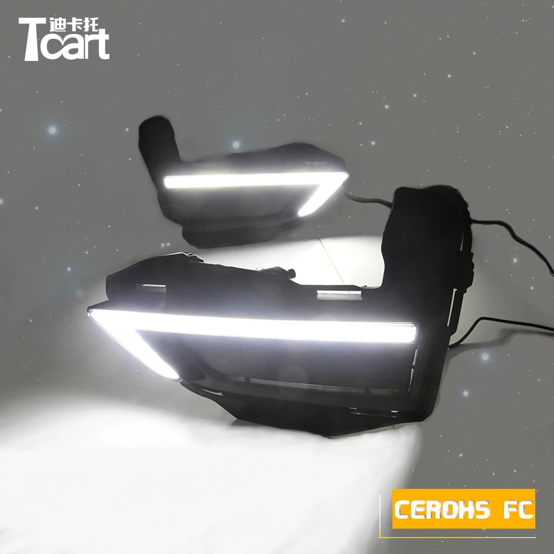 

Tcart Yellow turn Signal style Relay 12V LED DRL Daytime Running Light Daylight fog lamp For Nissan X-Trail Xtrail 2017 2018