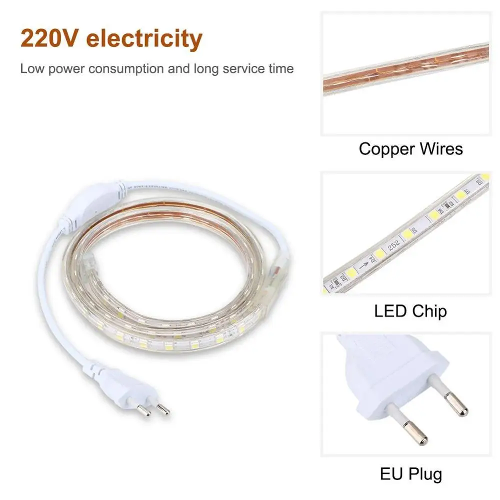 1 м/2 м/3 м/5 м/6 м/8 м/10 м/15 м/20 м SMD 5050 AC220V Светодиодная лента гибкая 60 светодиодов/м