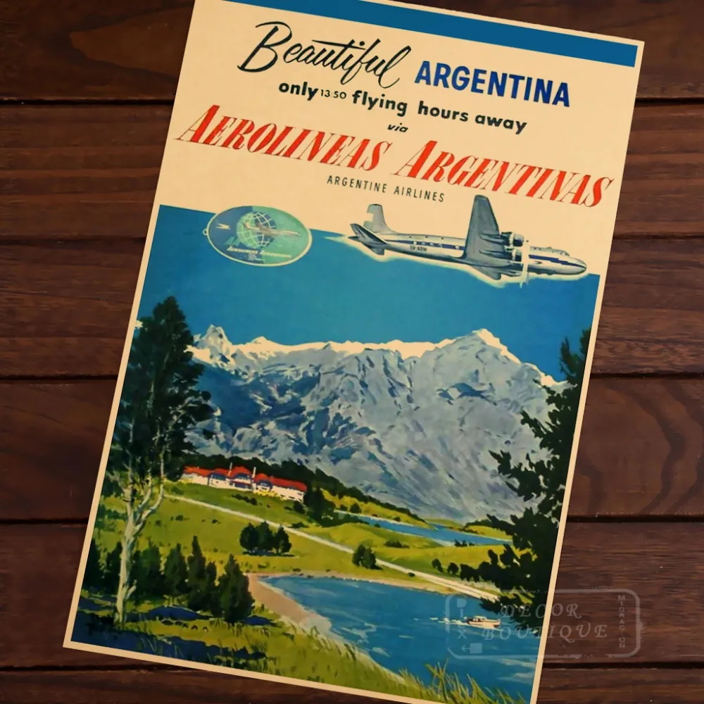 Аргентина DC 6 Aeroglineas Серебристые винтажные Ретро декоративные рамные плакаты DIY