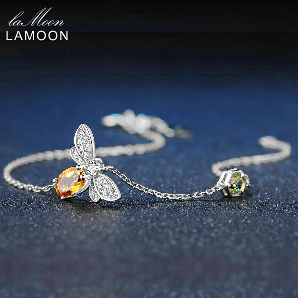 LAMOON Bee 5x7 мм 100% натуральный Овальный цитрин 925 пробы серебряные ювелирные изделия цепочка с покрытием из