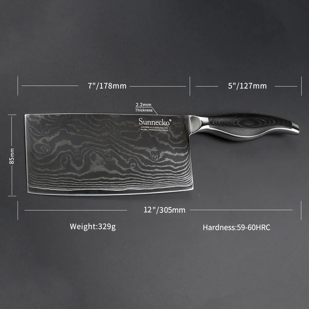

SUNNECKO 7" inch Cleaver Knife Damascus VG10 Steel Japanese Chef's Kitchen Knives Meat Vegetable Cutter Tools Pakka Wood Handle