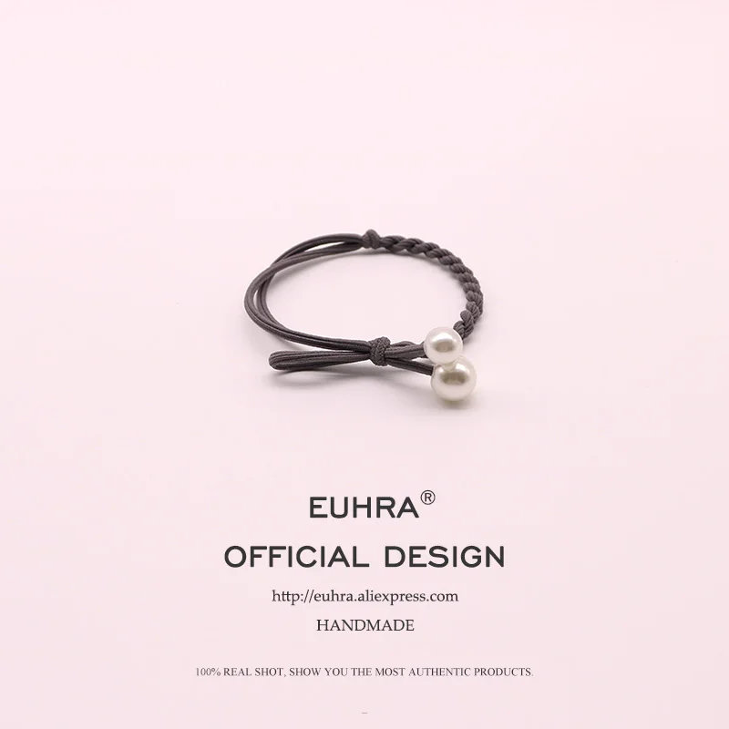 EUHRA, 6 цветов, полосатые эластичные волосы, Корея, одноцветные, бант, жемчужные волосы для женщин, девочек, лента для волос, Детская резинка