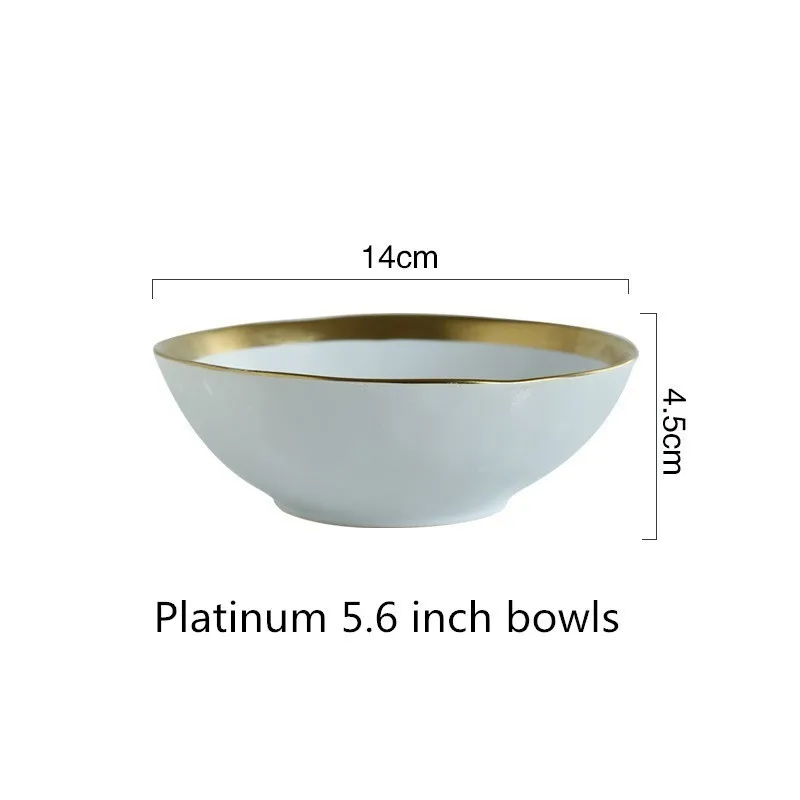 5.6 inch white bowls Золотая керамическая посуда Оригинальное одноцветное цветное блюдо чаша для завтрака домашняя тарелка керамическая чаша - Цвет: 5.6 inch white bowls