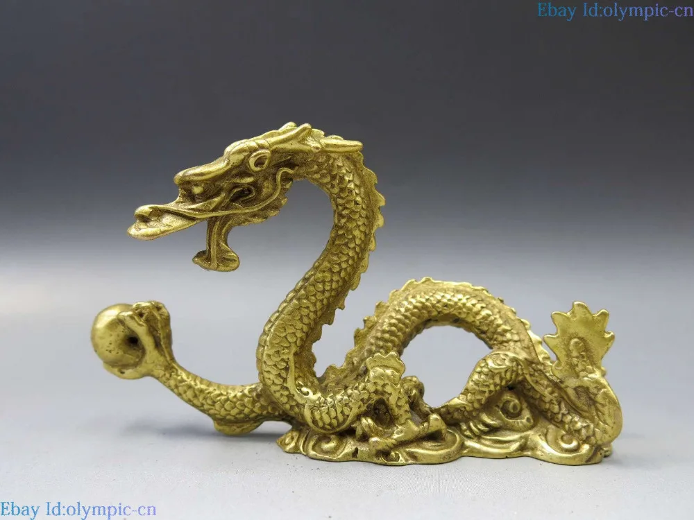 

China brass sculpture carved beautiful copper Feng Shui dragon play bead Statue