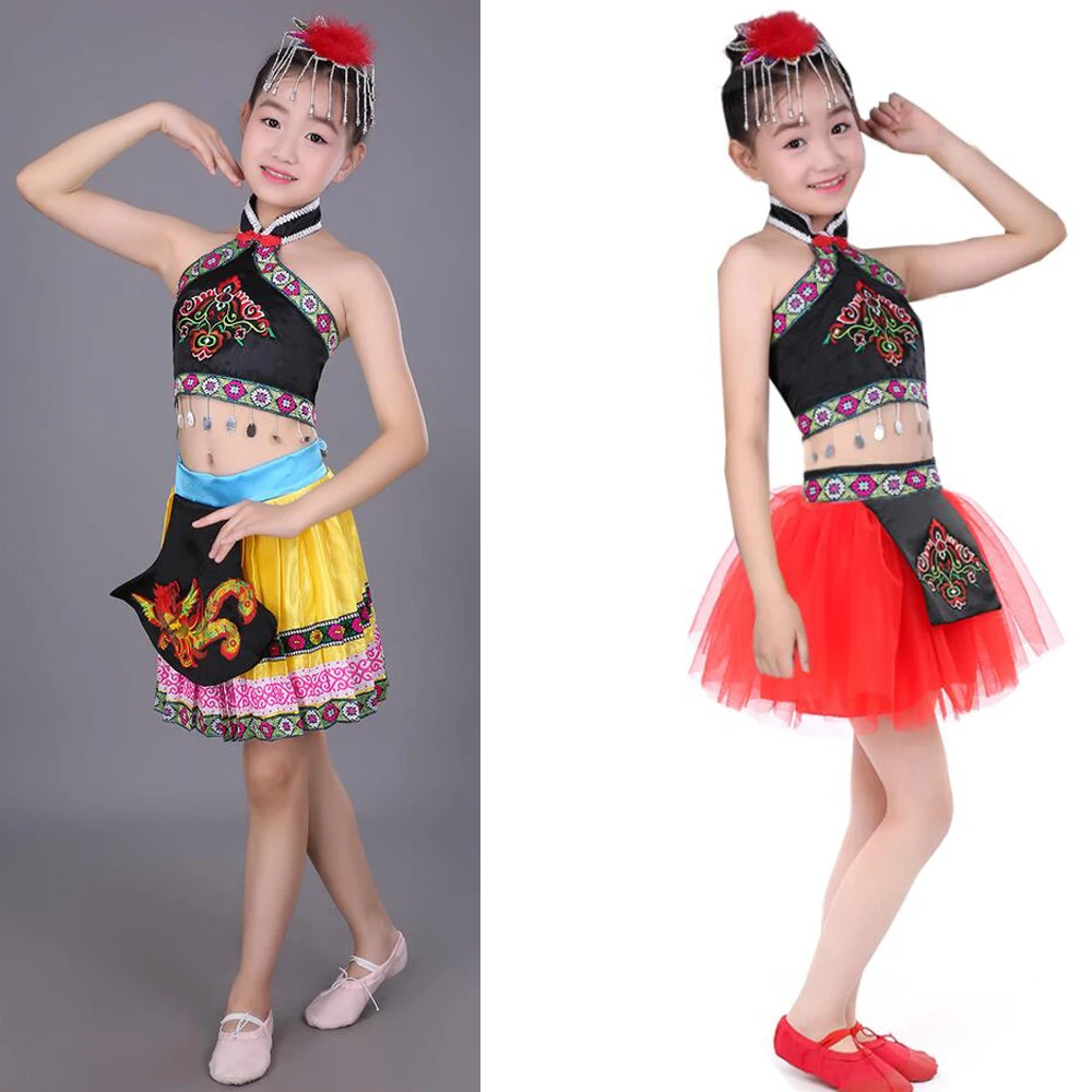 Детские костюмы Hmong летний детский костюм для сценических выступлений одежда для бальных танцев для девочек Китайская народная танцевальная одежда костюмы
