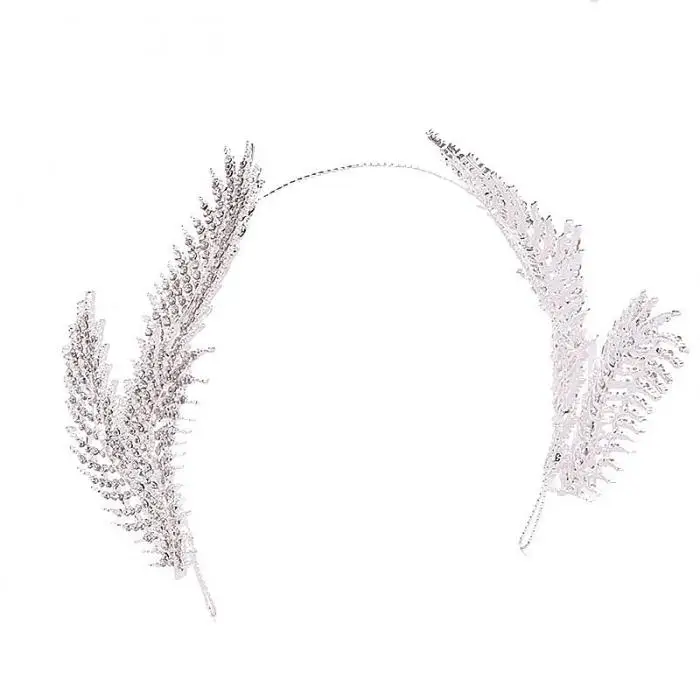 Full Rhinestone Feather Shape Bride Headband Tiara and Crown Bridal Hairband Headpiece Women Wedding Hair Jewelry Accessories VL