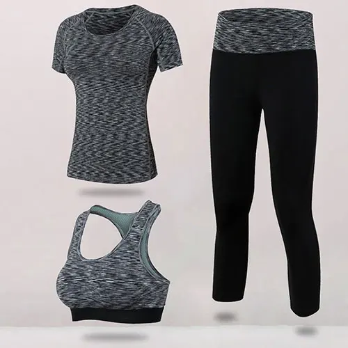 yoga set black Быстросохнущий комплект для йоги из 3 предметов, облегающий сексуальный топ для тренировок, спортивный костюм, рубашка для бега, леггинсы, штаны, спортивный бюстгальтер, женский спортивный костюм - Цвет: yoga set black
