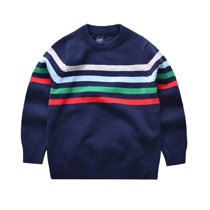 Повседневный свитер для мальчиков пуловер теплый осенний детский в полоску