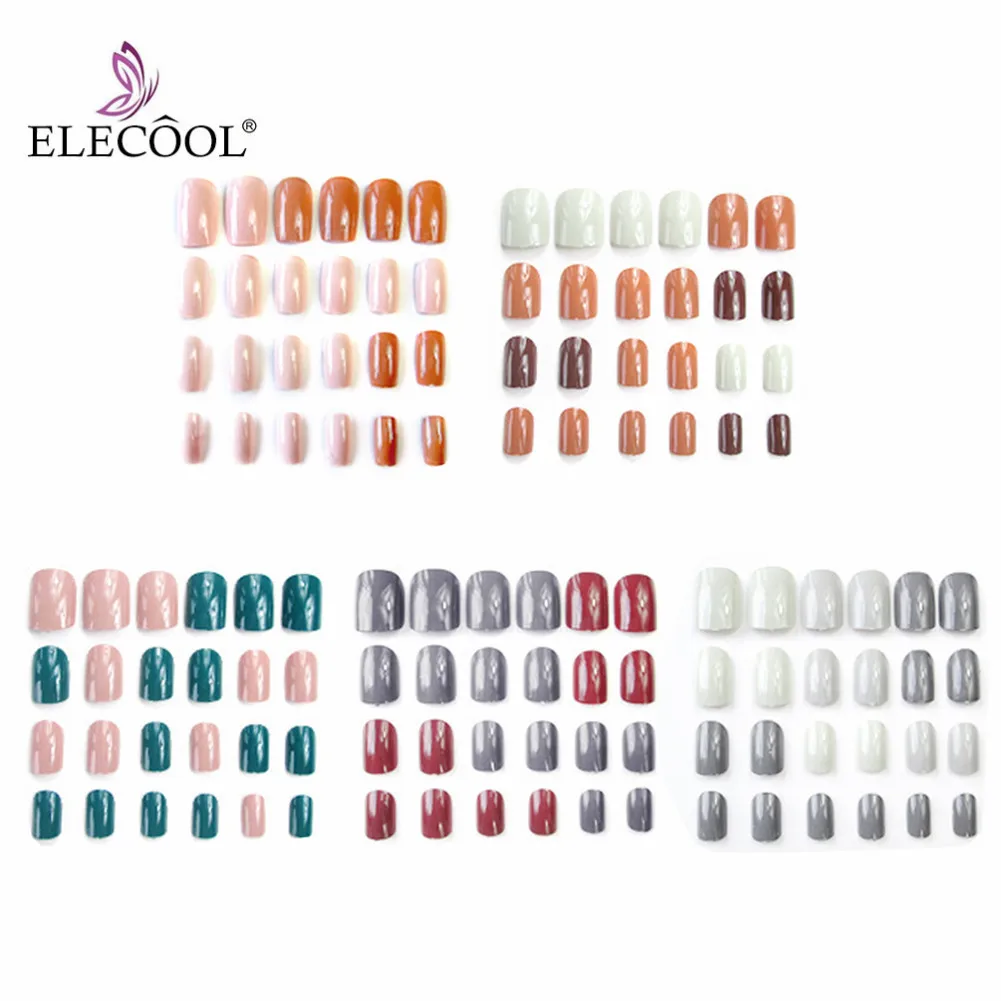 Накладные ногти ELECOOL, короткие, для дизайна ногтей, 5 стилей, акриловые, милые, полностью искусственные ногти, для дома, искусственные ногти, для корта, французский кончик ногтей, 24 шт