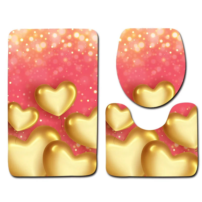 qrj0028 Zeegle Valentine узор 3 шт. Ванна набор ковриков коврик для ванной нескользящий пол в туалете Половики коврики для ванной фланелевая крышка для унитаза - Цвет: qrj0028