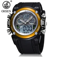 ohsen fashion design mens 30m swim digital led quartz dual time outdoor sport army watch clock with rubber strap analog relojoes
