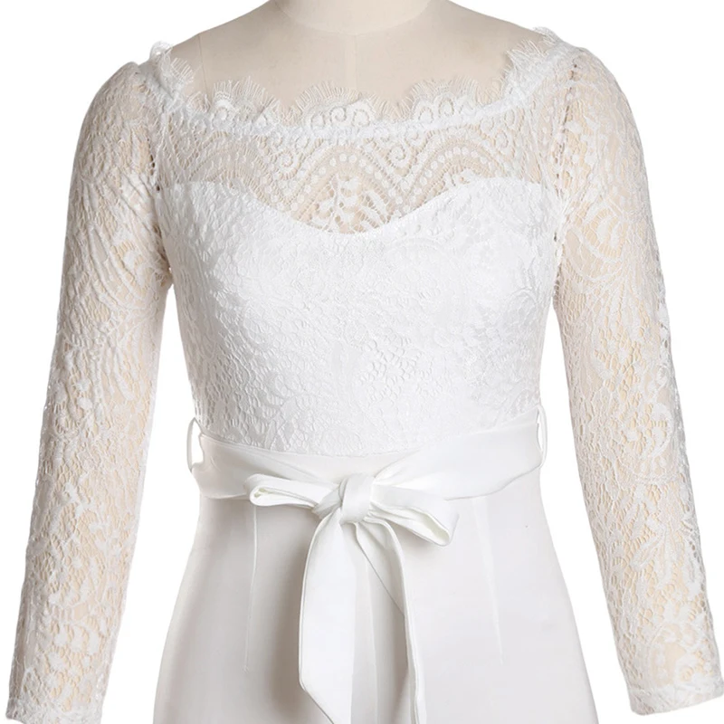 Off Shoulder Bodysuit Cheapest Pants Jumpsuit Short Romper Women Lace F2984 Patchwork with Cloth Long Sleeve | Женская одежда