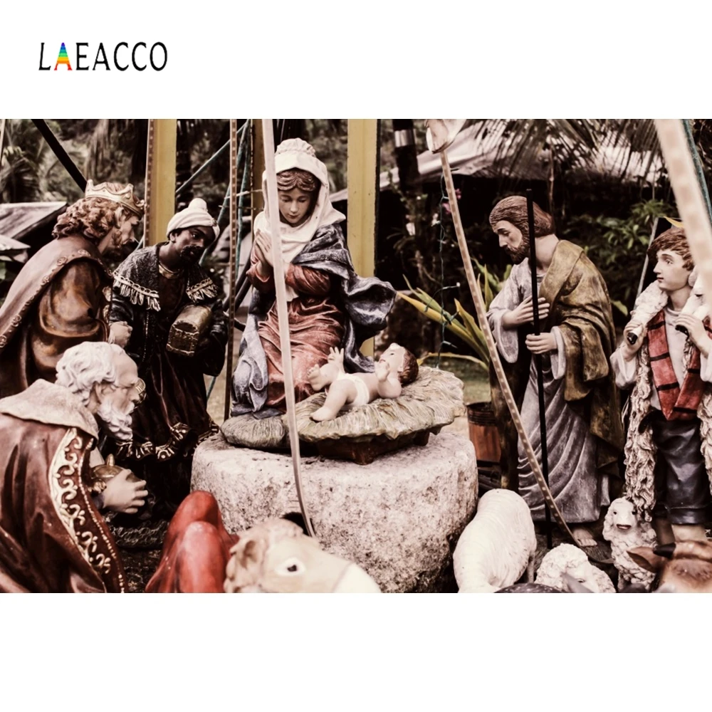 Laeacco Рождественская сцена фон для фотосъемки с изображением Иисуса овцы
