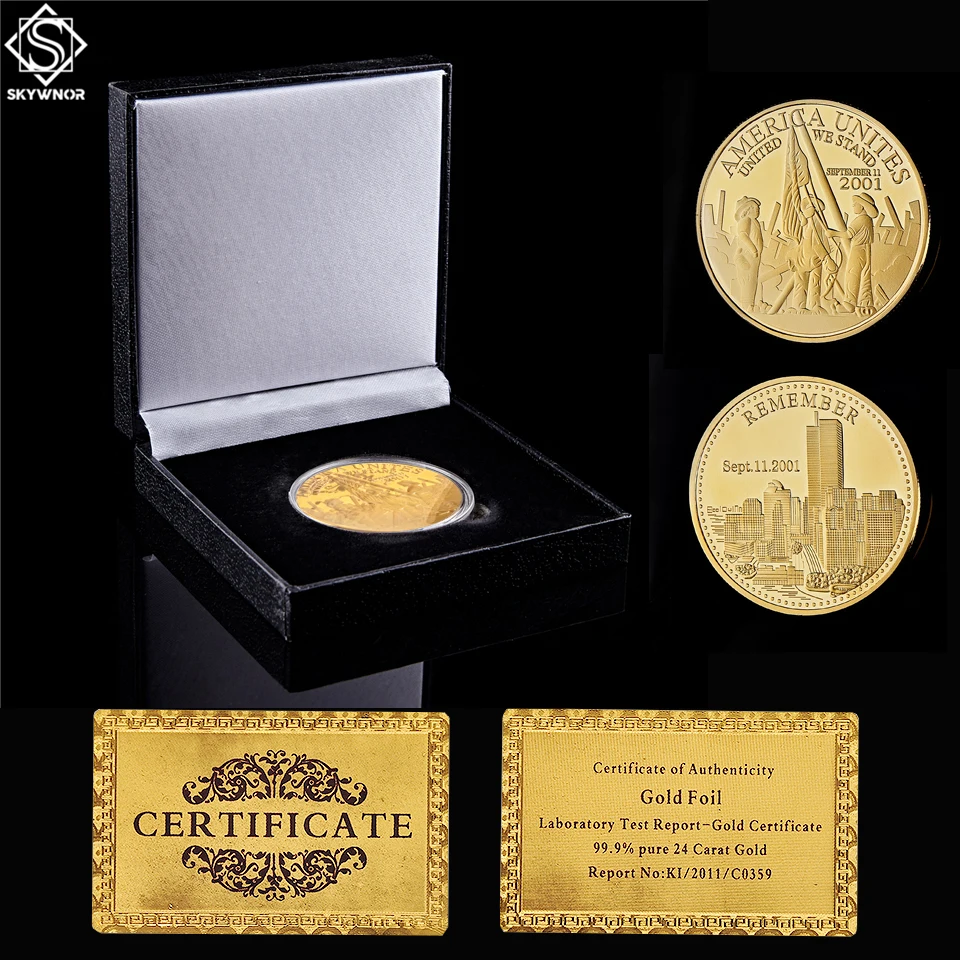 

USA Freedom United We Stand 2001.9.11 Remember Attacks 1 World Trade Center Gold Recalling History Collectible Coin