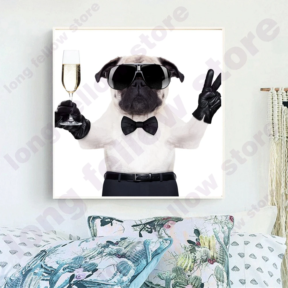 Настенный постер в скандинавском стиле с изображением мопса костюме крутая