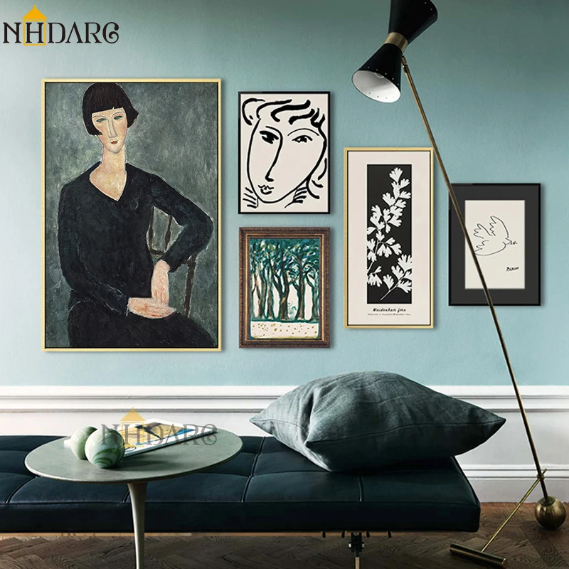 Классический Amedeo Modigliani Picasso художественная коллекция Эскиз Холст печать живопись плакат Настенные картины гостиная домашний декор