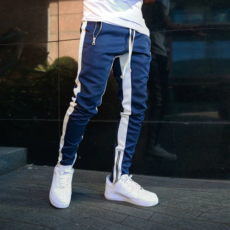 blue Stripe Joggers Штаны Для мужчин осень Повседневное спортивные штаны мужские туфли до лодыжки на молнии Узкие брюки одежда в стиле хип-хоп WG314 - Цвет: blue