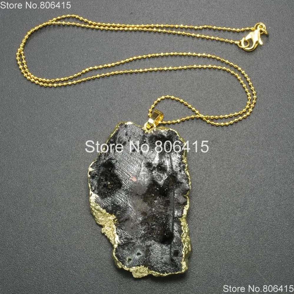 Натуральный черный Druzy Quartz Aga te Geode камни самородок кулон бусины из лечебных