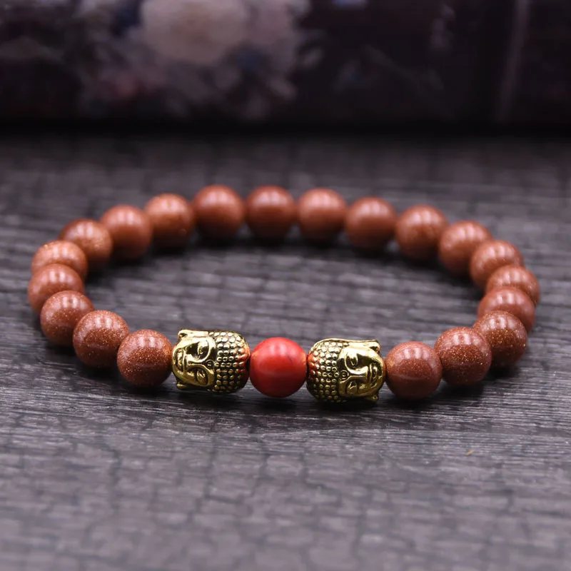 8 Браслет Будды 8 мм бусины браслеты для женщин Pulseira Masculina мужские ювелирные изделия Feminina Bileklik эластичные Braclet Bijoux Jonc Wris - Окраска металла: 8