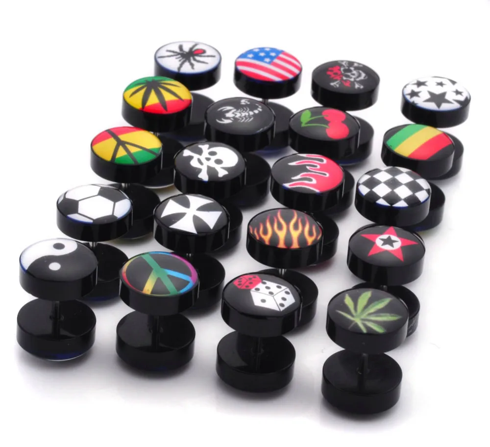 

10Pcs Flat Round Plug Ear Stud Fake Cheater Barbell Punk Rock Men Women Ear Piercing Jewelry Wholesale Multicolor