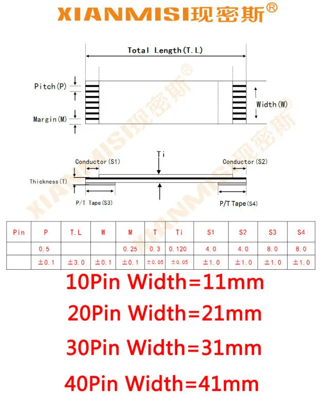 FFC/FPC плоский гибкий Удлинительный кабель 10Pin 20Pin 30Pin 40Pin одинаковая сторона 1 0 мм