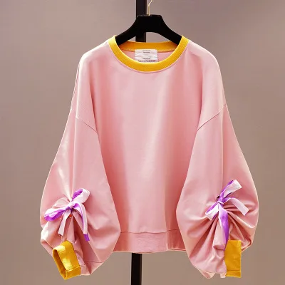 Толстовка с длинным рукавом летучая мышь и бантом на шнуровке для девушек