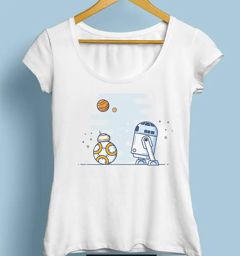 Милый BB8 смешные футболки femme JOLLYPEACH новая белая Повседневная футболка женская с изображением из «Звездных Войн bb 8 и R2 робот футболка - Цвет: 447B  nv