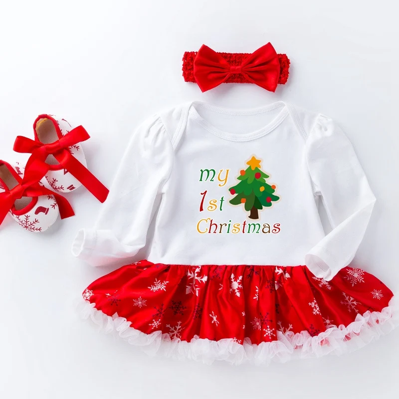 My First Christmas/Новогодняя Подарочная Одежда для девочек, костюм из 3 предметов, платья-пачки высокого качества с длинными рукавами вечерние осенние платья для новорожденных
