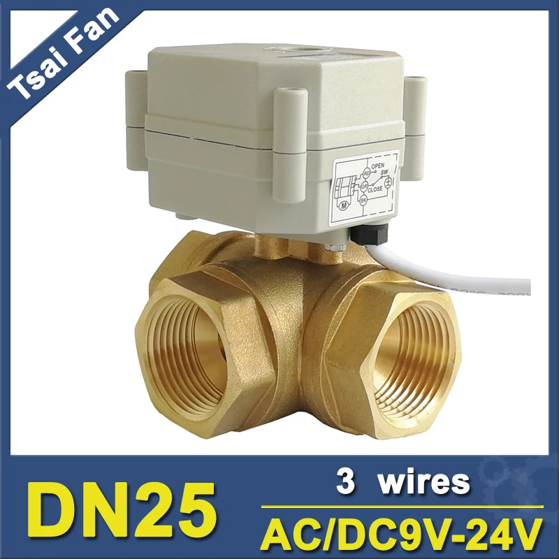 

TF25-BH3-C T/L Type 3 Way Horizontal Brass 1'' DN25 Motorized Actuated Ball Valve AC/DC9V-24V 3 Wires For Flow Control