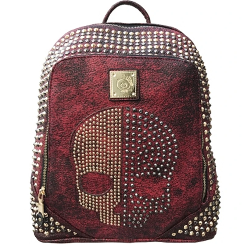 Unisex Skull Backpack Women Men Rivets Leather Backpack for Teen Girl Shoulder Bags Casual Travel Punk Backpack Couple Bags