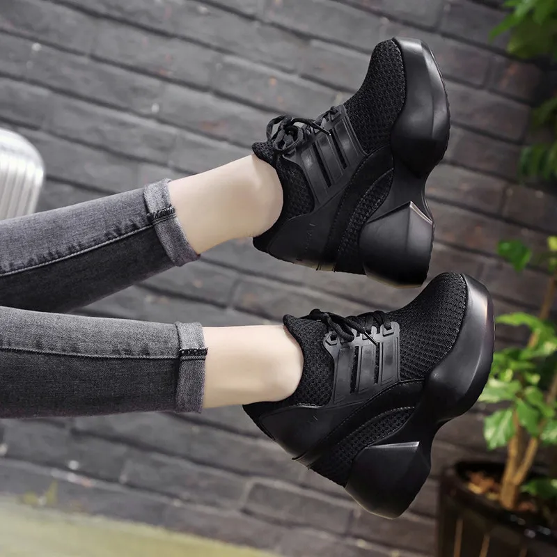 

Spring 2019 new super high heels 12cm platform single shoes fashion knitted breathable height inside all-purpose women's shoes